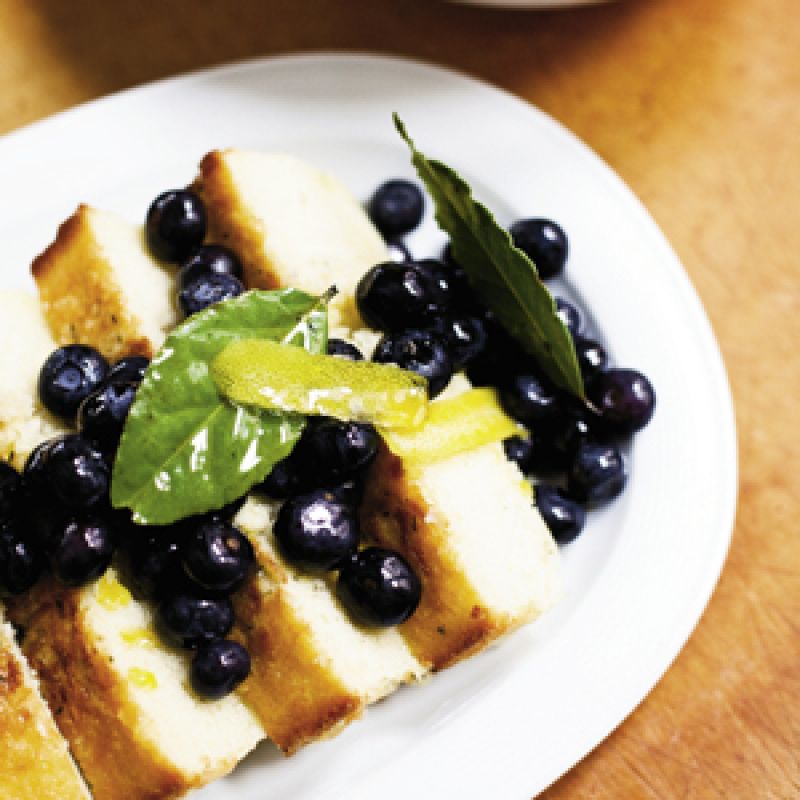 Lemon-Thyme Pound Cake with Blueberries & Bay Laurel Syrup