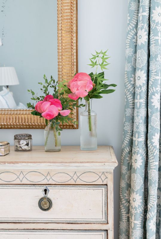 Suzanne Tucker Home “Latika” embroidered curtains in “aqua”