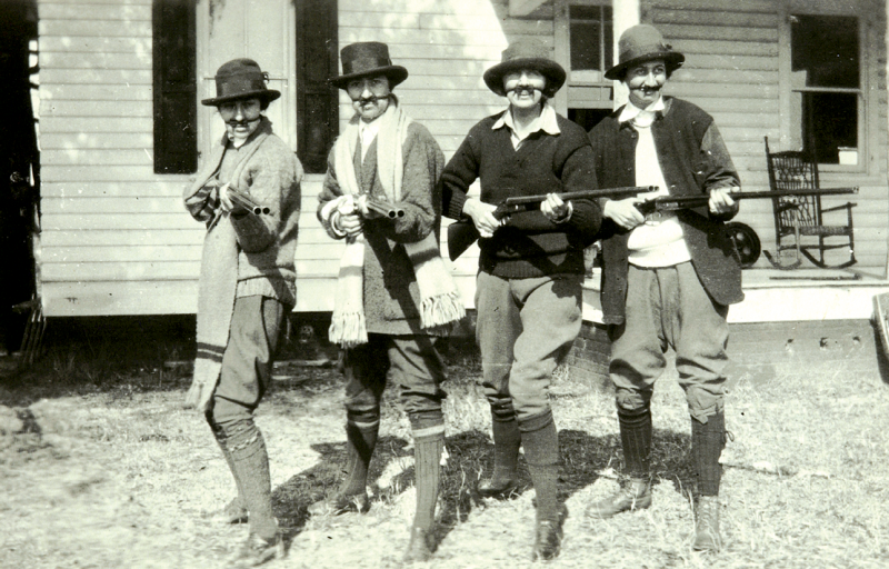 Goofing around with friends at Hobcaw’s Clambake Landing hunt cabin.