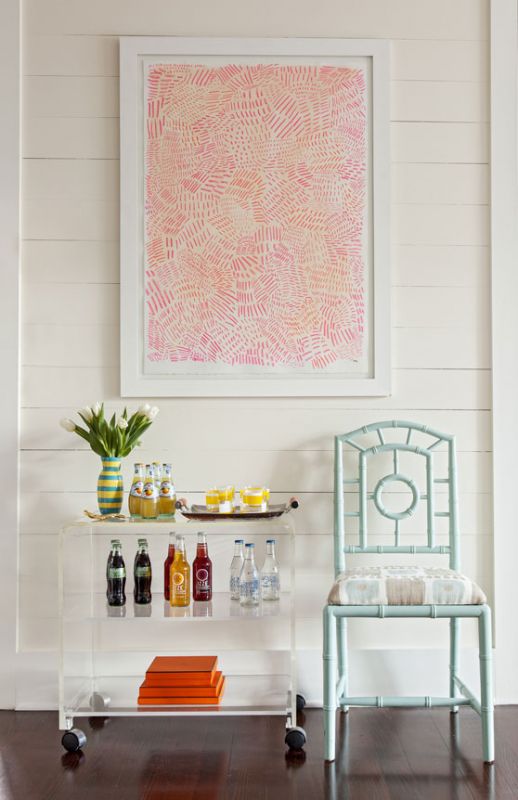 Allison scored this acrylic bar cart at Fritz-Porter, a favorite local design source.