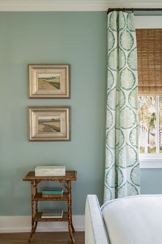 Anne Darby Parker paintings of Shem Creek from the Charleston Artist Collective complete the circle of reflections from outside in.