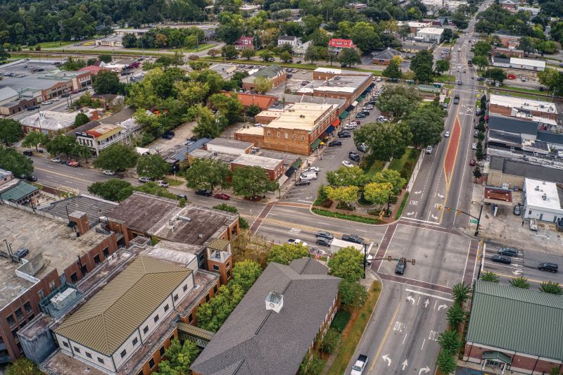An aerial view of the historic district.