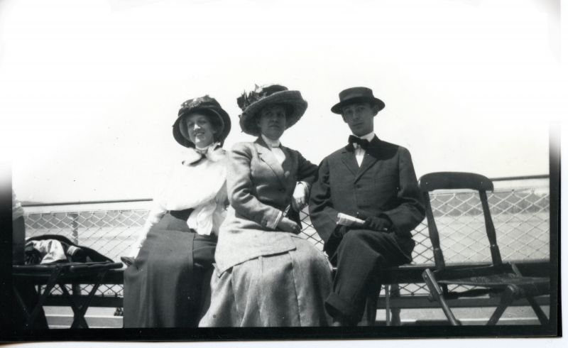 Beach Bound: Charleston author, poet, and playwright DuBose Heyward (right) on the Folly Beach ferry, circa 1920.