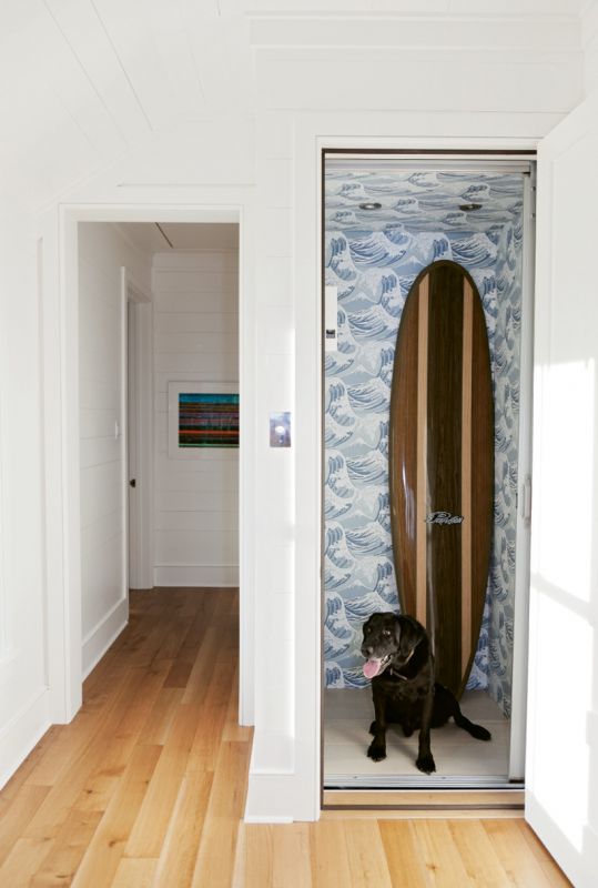 Keenan added whimsical elements, such as the fun Cole & Son wave print wallpaper in the elevator.