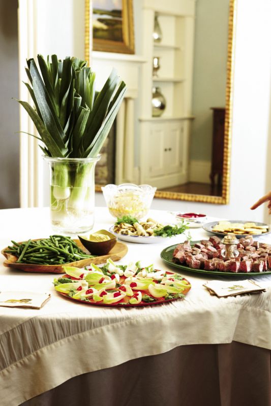 Roper House Old Fashioneds  Champagne Punch* Cheese Coins Endive with Boursin Cheese* Haricots Verts with Hummus Pickled Shrimp Pickled Turnips* Toasted Mushroom Rolls* Steak Bites Brown Butter Brownies*