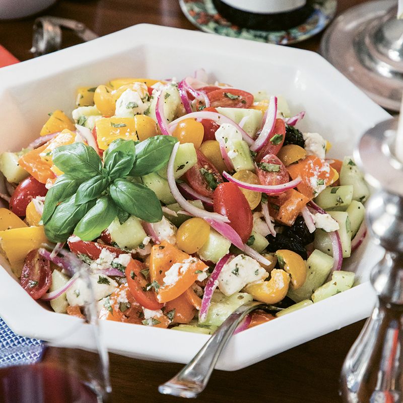 The ladies toss Greek salad with marinated Meredith Dairy feta (which they call “crack cheese” for its addictive nature), an Australian product packaged in olive oil and herbs.