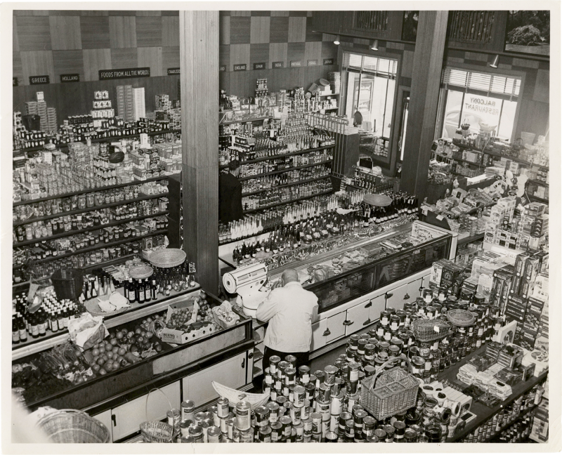 Part-deli, part gourmet foods store, part restaurant: Harold’s Cabin on Wentworth Street in 1954