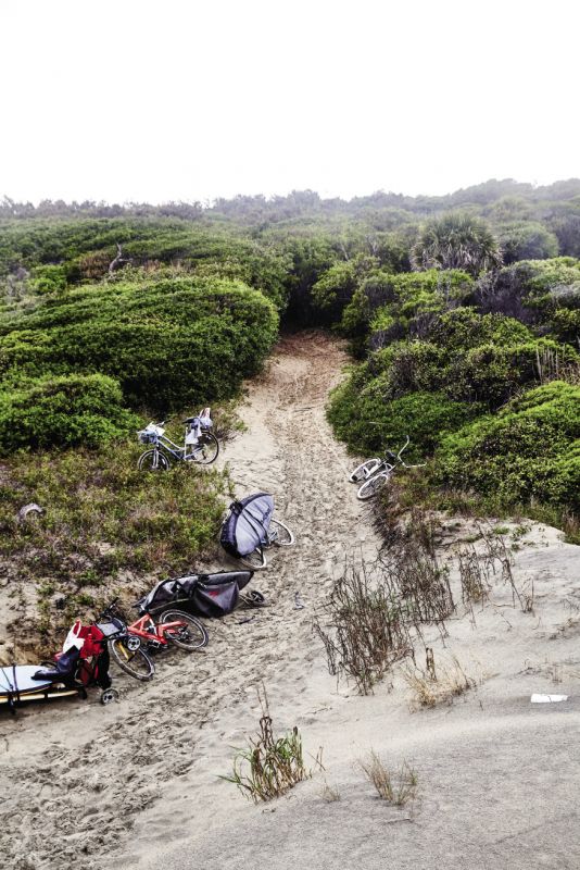 The crew finally makes it down to the beach.