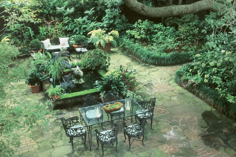 ROOMS TO GO: Patti’s Ansonborough garden, as photographed by Virginia Weiler for the September/October 2003 issue of Horticulture, featured three garden “rooms,” two ponds, and bordered beds planted for interest every month of the year.