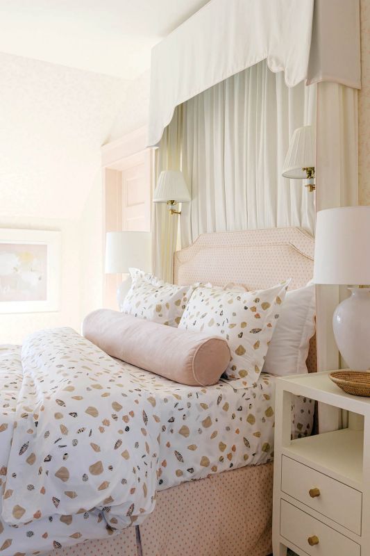 Her designs are inspired by nature, including the “Shell Hunt” pattern in “sand” and “olive” (above); many are available in both fabric and wallpaper.