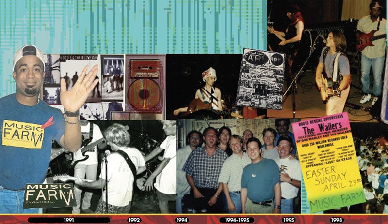 (Clockwise from above left) Darius Rucker, Hootie & the Blowfish; Rick Miller, Southern Culture on the Skids; Edwin McCain playing with Uncle Mingo; Kevin Wadley (center), Carter McMillan (far right) and friends with Cracker in the band room at their last show as owners in 1998; The Archetypes.