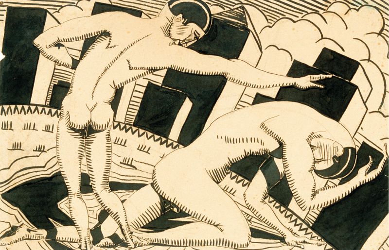 Two Figures (ink on paper, circa 1928)