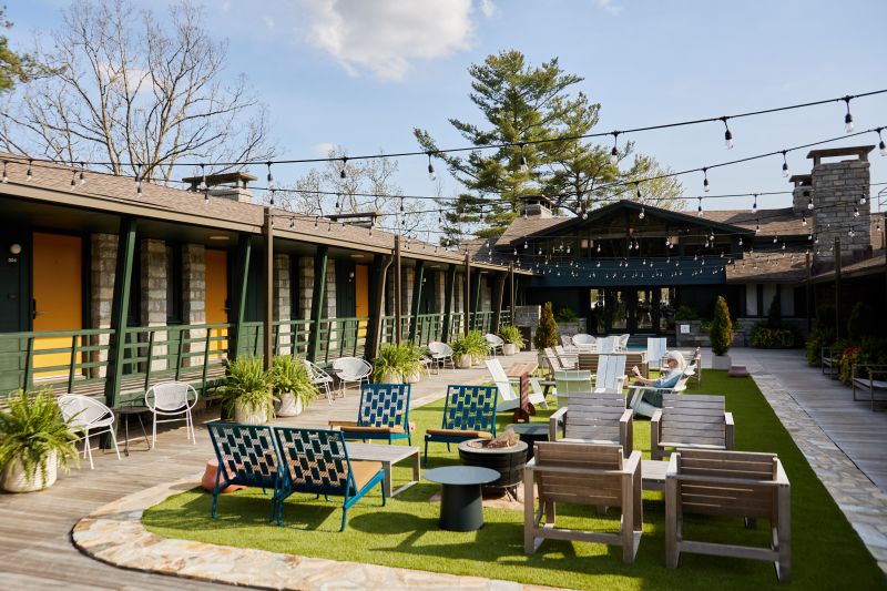 Prairie-Style:  Reopened last summer after a major renovation, parts of the Skyline Lodge were designed and built in the 1930s—a student of Frank Lloyd Wright was the original architect. Today, guests relax in the central courtyard where there was once a pool.