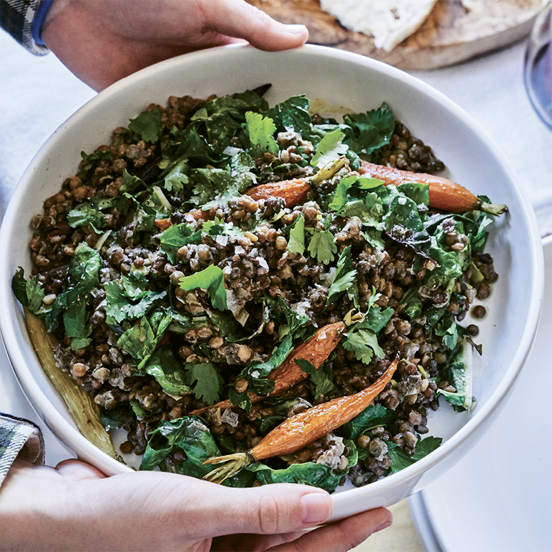 Warm Lentil, Roasted Carrot, & Herb Salad