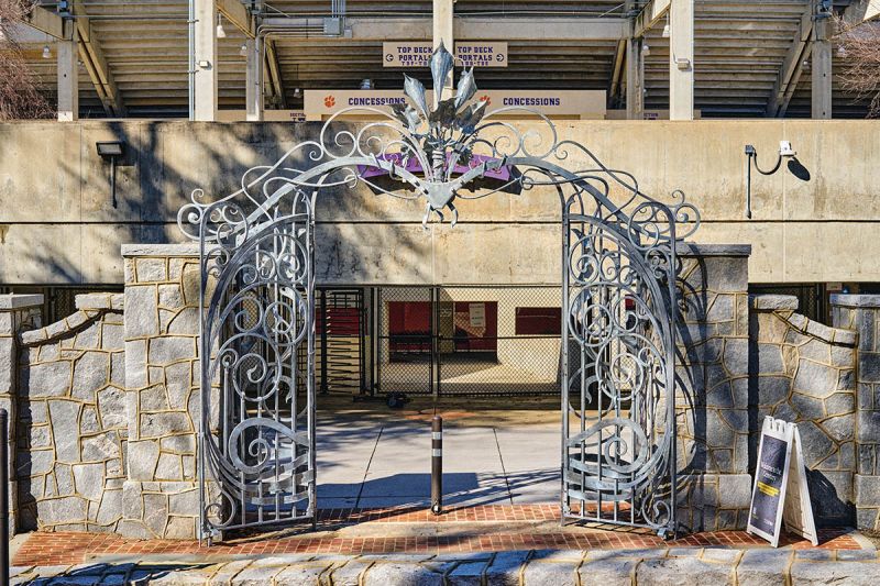 The sculptural gates created for Clemson University’s Woodland Cemetery near Memorial Stadium