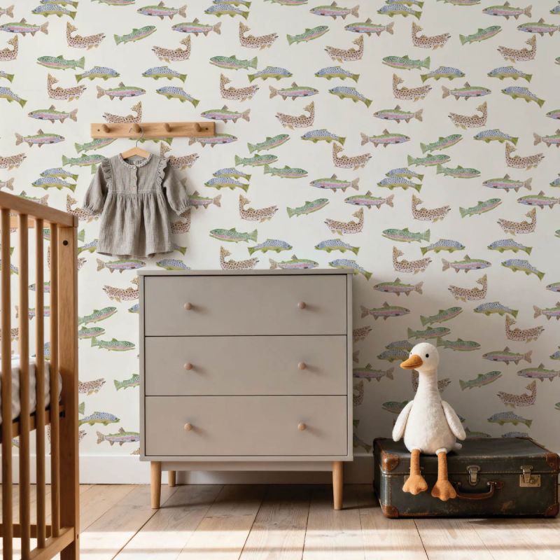 Connelly translates her artwork into wallpaper and bedding, including crib sheets and shams.