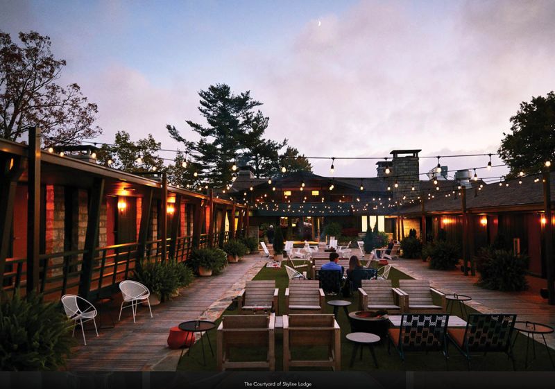 The courtyard of Skyline Lodge near Highlands, North Carolina
