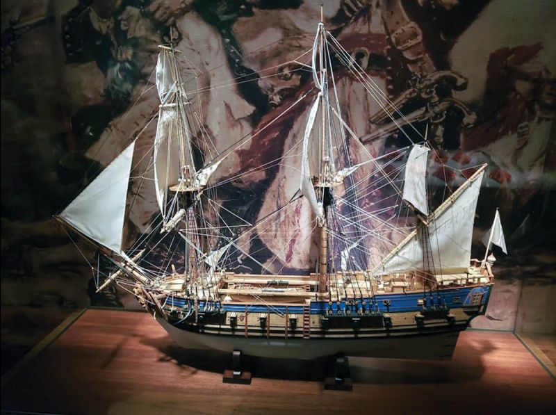 A contemporary model of Blackbeard’s flagship, the Queen Anne’s Revenge, which resides in the North Carolina Museum of History in Raleigh.
