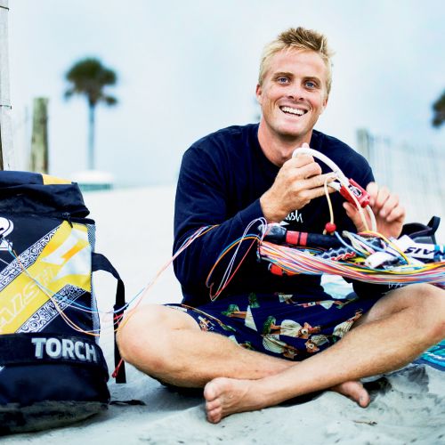 Charleston native Davey Blair has travelled the globe for more than a decade seeking wind, waves, and thrills. Shown riding a light breeze back home on the harbor, the ever-positive pro says, “No matter what, it’s always fun just being on the water.”