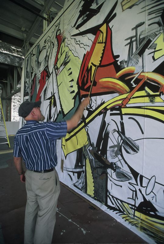 Manning Williams at work on his piece