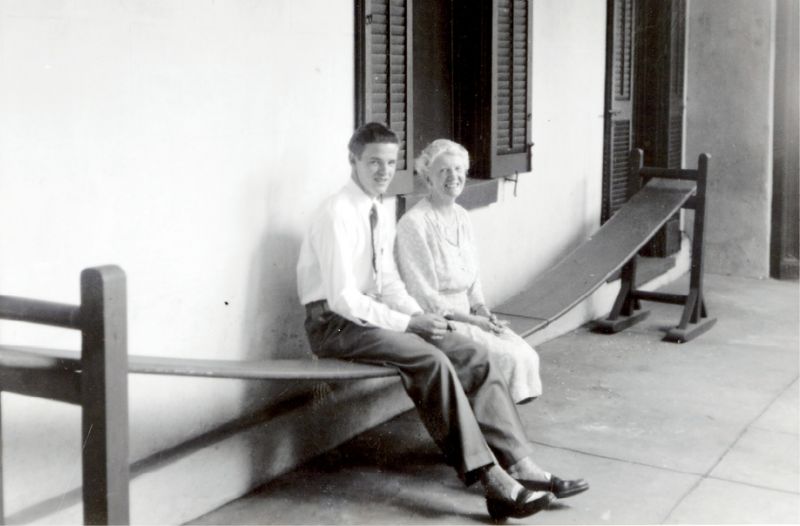 Eve McInvaill with Alice (seated), and Caroline in the  Bamboo Garden  in the mid-1950s