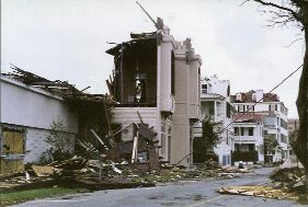 On Vanderhorst Street, just the facade of an office building was left