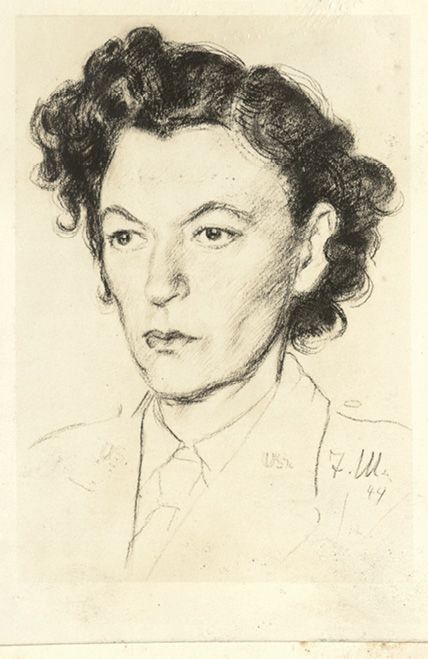Another guard, Tony May in Stalag VI at Flamersheim, drew her likeness and gifted it to her in October 1944; She would incorporate the image into her Christmas card the following year.