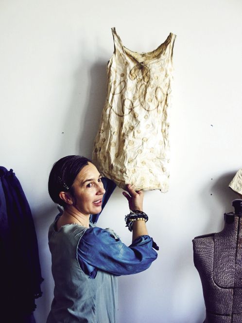 Blue is a favorite color of Magar’s, so she recently learned the South Carolina-born indigo-dyeing process and put it to use in the collection. As a nod to the friendly spirits she’s sensed in the historic building, she mixed a custom paint color she calls “Olympia Mill Haint Blue.”