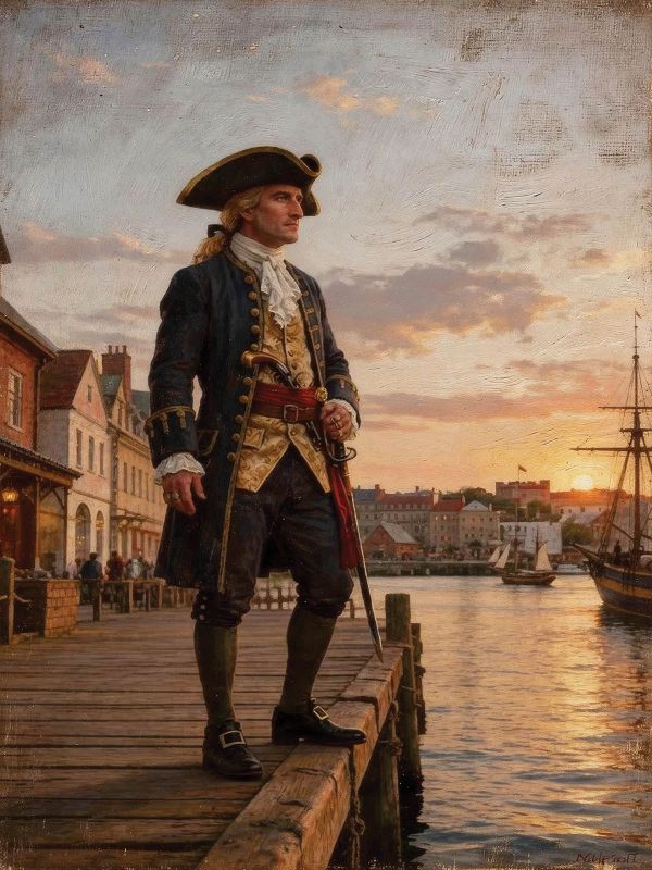 Known as the “Gentleman Pirate,” Stede Bonnet was a wealthy Barbados planter who abandoned his comfortable life for piracy in 1717. After joining forces with Blackbeard, Bonnet operated along the Carolina coast and took part in the 1718 harbor blockade. Captured on the Cape Fear River later that year, Bonnet and 29 men were brought to Charles Town, where they were tried for piracy, convicted, and hanged, making the city the site of one of colonial America’s most famous pirate trials.
